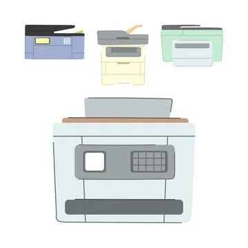 Office multifunction printers and copiers collection Stock Illustration