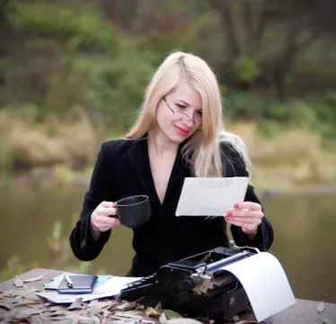 Office on the nature. Stock Photos
