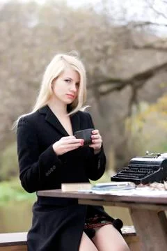 Office on the nature. Stock Photos