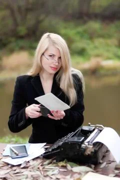 Office on the nature. Stock Photos