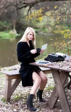 Office on the nature. Stock Photos