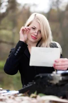 Office on the nature. Stock Photos