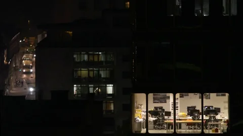 Office at night time lapse Stock Footage 87707680