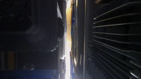 Office Nightmare Trapped Between Rolling Shelves Closing In Vídeo Stock 94677260