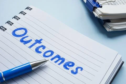 Office notebook with notes about outcomes. Performance evaluation Stock Photos