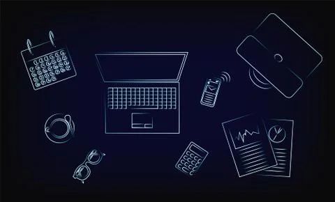 Office objects on a desk from above, vector イラスト素材