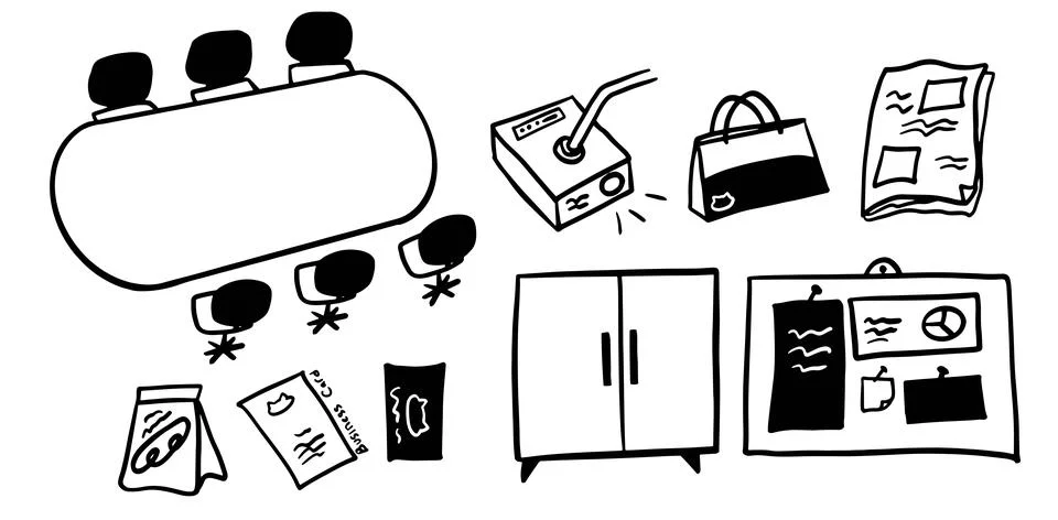 Office Objects Theme Illustration Pack | Minimalist Doodle Style Vector Stock-Illustration