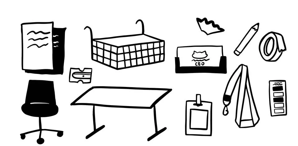 Office Objects Theme Illustration Pack | Minimalist Doodle Style Vector Stock-Illustration