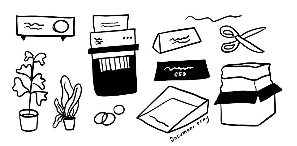 Office Objects Theme Illustration Pack | Minimalist Doodle Style Vector Stock Illustration