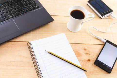 Office objects on wood Stock Photos