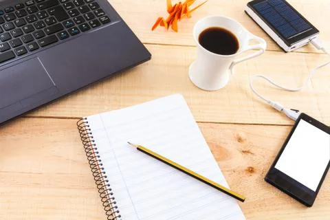 Office objects on wood Stock Photos