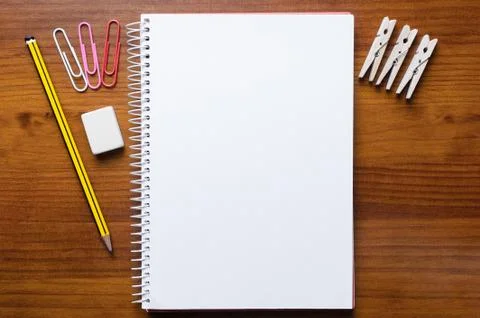 Office objets on wooden table Fotos de archivo