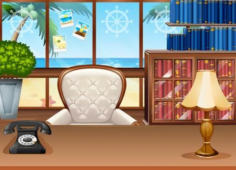 Office with ocean view from the window Stock Illustration