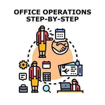 Office operations step by step business process management Stockillustratie