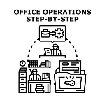 Office operations step by step business process concept Stock Illustration