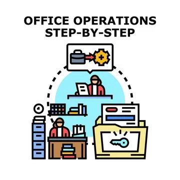 Office operations step by step business process concept Stock Illustration