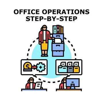 Office operations step by step process vector concept Stock Illustration