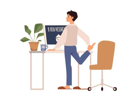 Office or freelance worker does sport exercise flat vector illustration isolated Stock Illustration