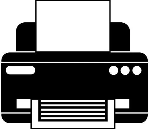 Office or home printer icon, black silhouette. Stock Illustration