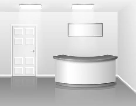 Office or hotel interior with reception or exhibition counter desk. 3d realistic Stock Illustration