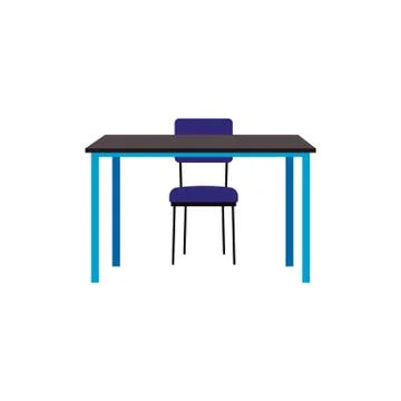 Office or school table or desk with chair, flat vector illustration isolated. Stock Illustration