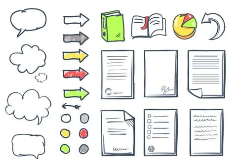 Office Paper and Thought Bubble Icons Set Vector Stock Illustration