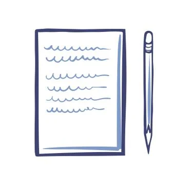 Office Paper Icon and Sharp Pencil Isolated Vector Stock Illustration