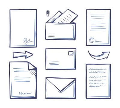 Office Papers and Documentation in Envelope Vector 库存插图