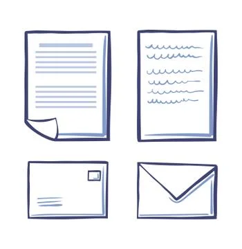 Office Papers and Envelopes Signed Contract Icons Stock Illustration