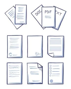 Office Papers Documents and Files Set Icons Vector Stock Illustration