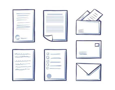 Office Papers Envelopes and Folders Isolated Icons Stock Illustration