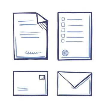 Office Papers, Envelopes Closed and Open Isolated Stock Illustration