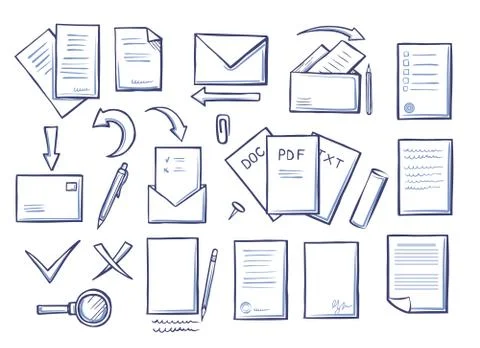 Office Papers Set Colorless Vector Illustration 库存插图