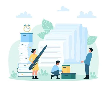 Office paperwork, bureaucracy, documentary management and administration by tiny 库存插图