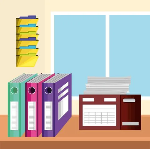 Office paperwork with folders Illustrazione stock