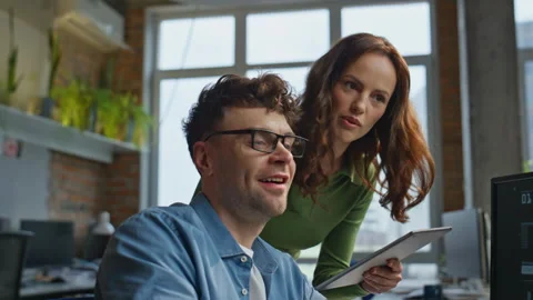 Office partners solving business problem working closeup. Mentor consulting man Stock Footage 282744790
