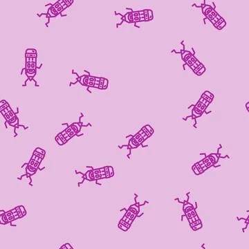 Office pen character line vector seamless pattern Stock Illustration