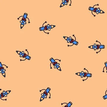 Office pen character vector seamless pattern Stock Illustration