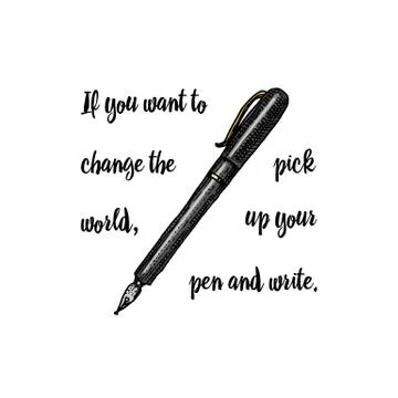 Office pens or handle automatic, men accessory. engraved hand drawn in old Stock Illustration