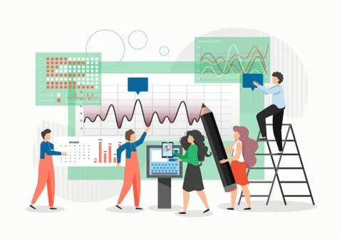 Office people, analysts building dashboard, analyzing statistics and charts 库存插图