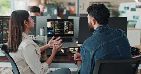 Office, people and training on computer for coding on teamwork or collaboration Stock Footage 290061141