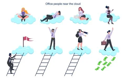 Office people on the cloud. Data information exchange Stock Illustration