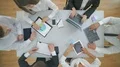 The office people greeting with hands at the table. view from above 4k or 4k+ Resolution