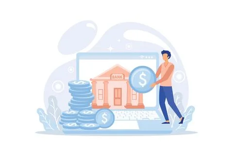 Office people using internet payments transfers and deposits Digital bank s.. Illustrazione stock