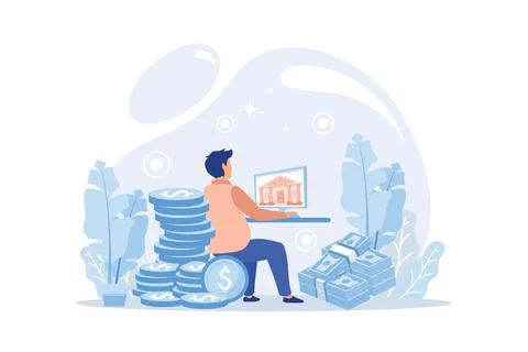 Office people using internet payments transfers and deposits Digital bank s.. Illustrazione stock