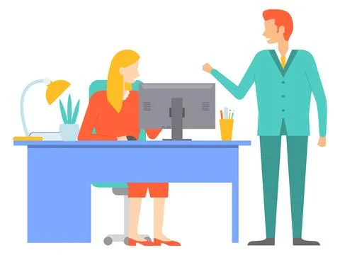 Office people worker. Teamwork among coworkers fosters productive and harmonious Stock Illustration