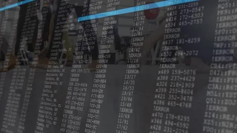 In office, people working with animation of computer code and error messages Stock Footage 327898332
