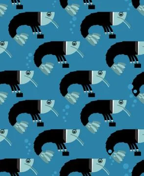 Office plankton seamless pattern. Shrimp in business suit texture. Marine ani Stock Illustration
