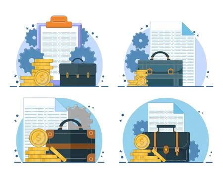 Office portfolio illustration set featuring business documents Stock-Illustration