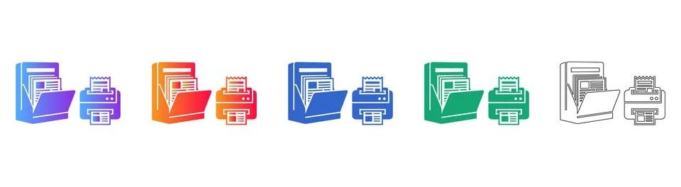 Office Printer and Document Icons icon set Stock Illustration